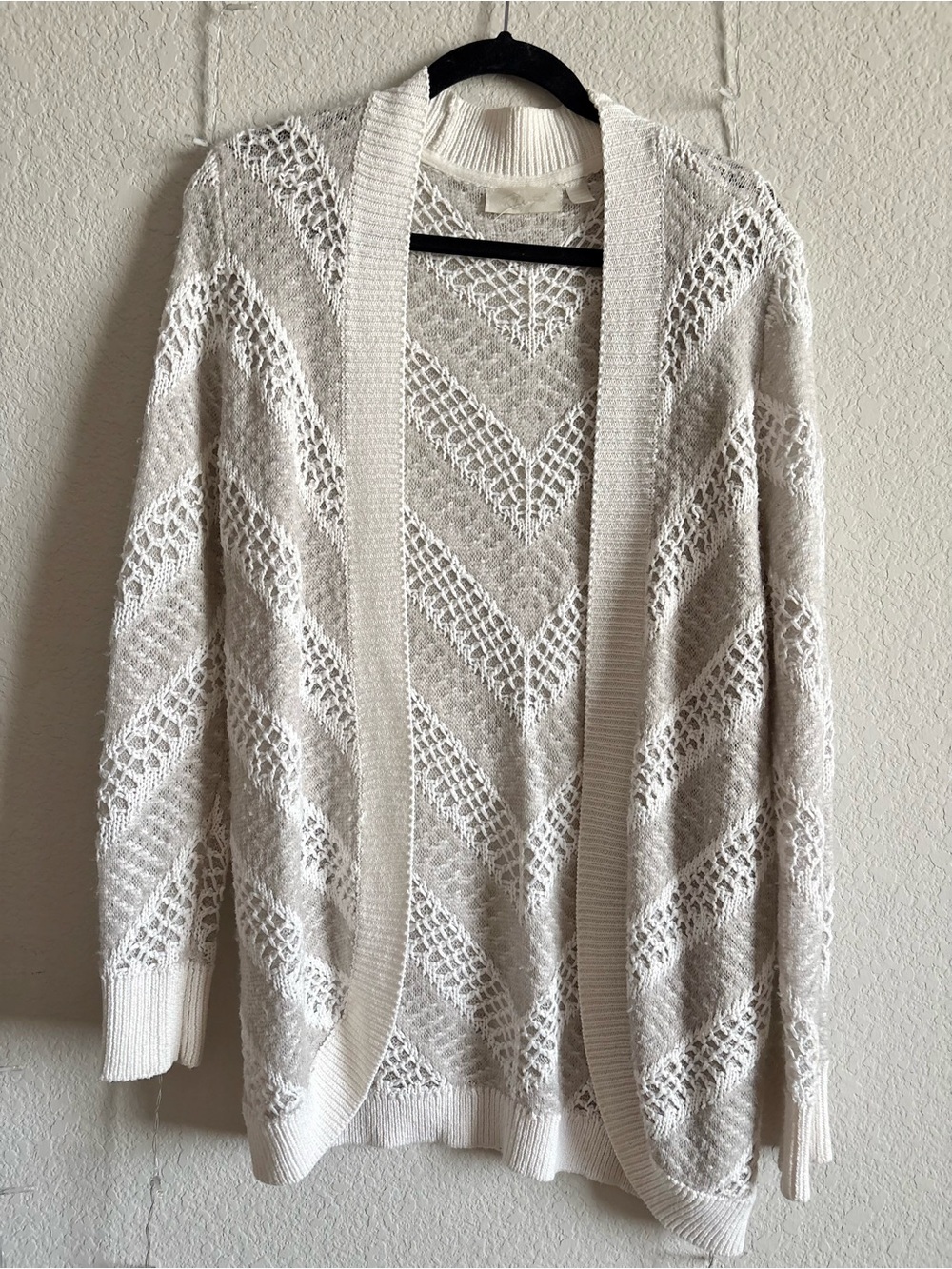 Open-Front Cream Crochet Knit Women's Sweater
